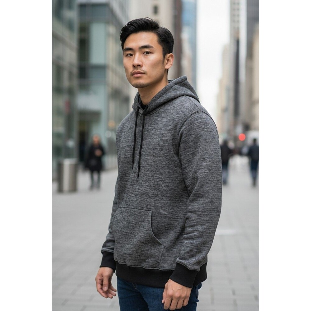 Six Lincoln New York Pullover Fleece Lined Hoodie Black w/Black Trim Men's L